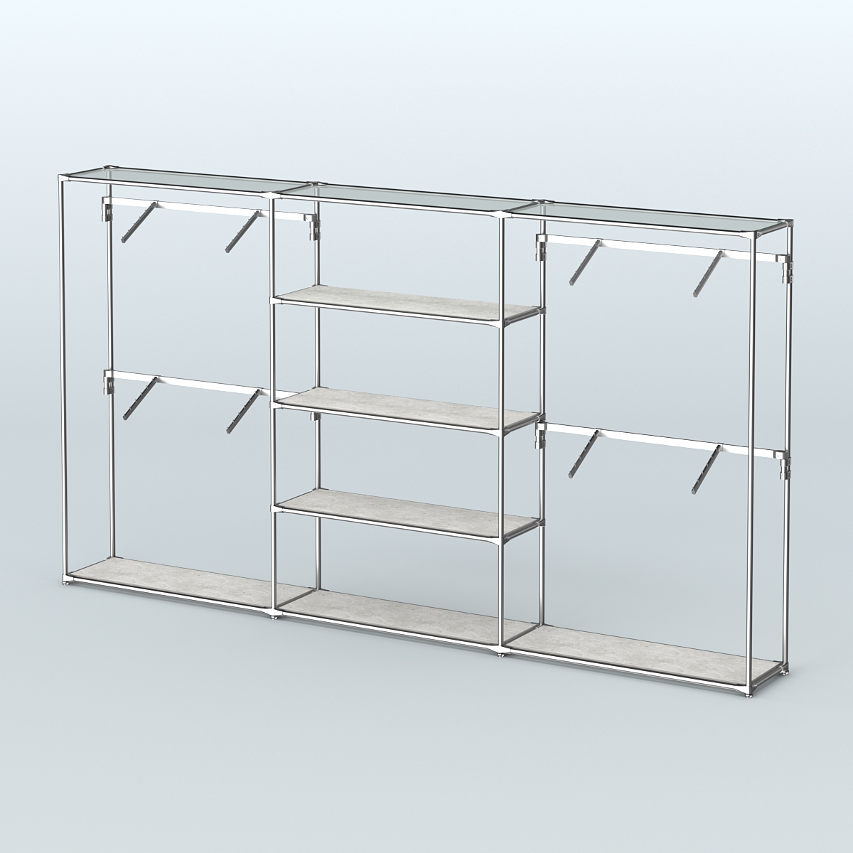 Торговая система ХРОМ без ДСП 3600 мм с полками ДСП и поручнями №5 Метрополитан Грей