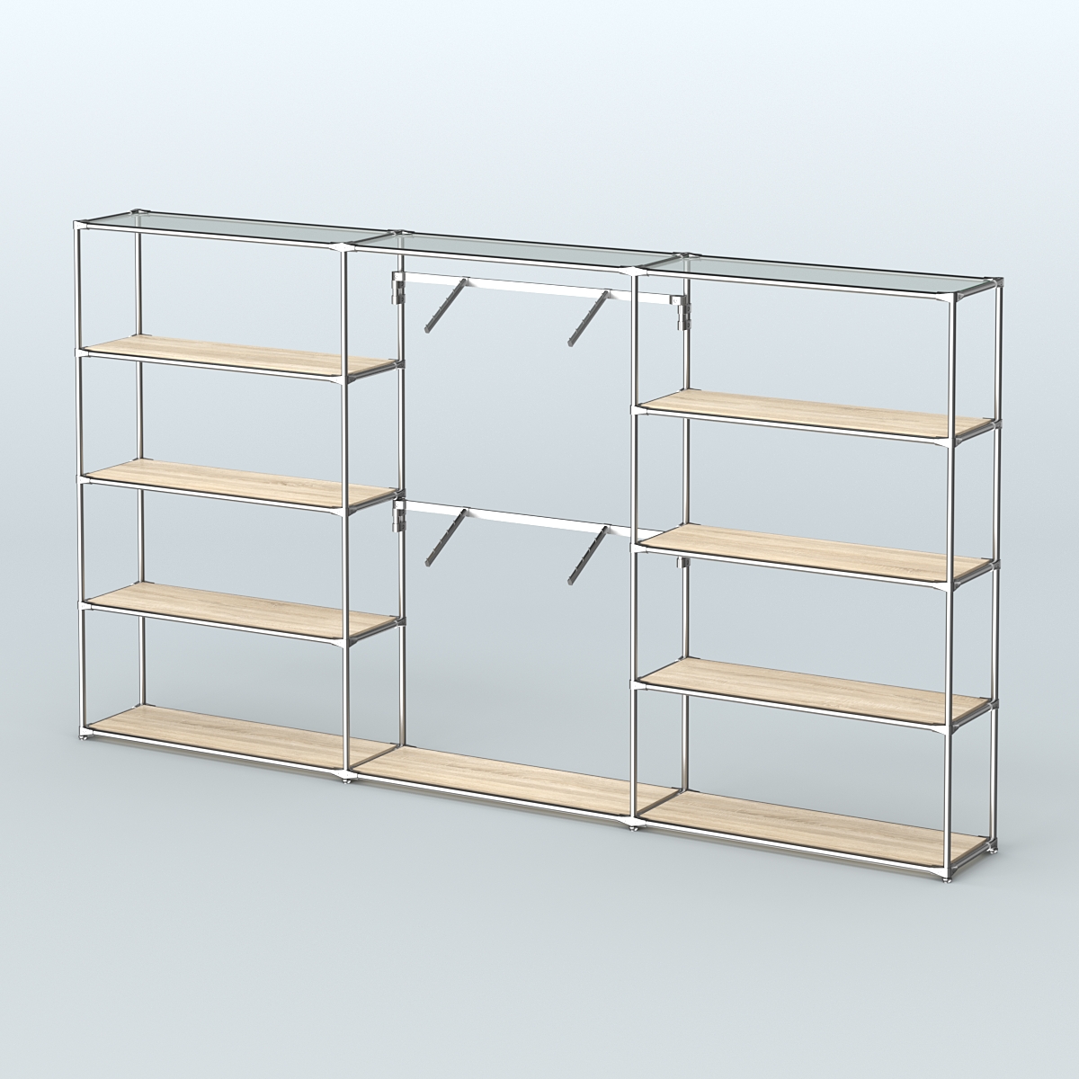 Торговая система ХРОМ без ДСП 3600 мм с полками ДСП и поручнями №6 Дуб Сонома