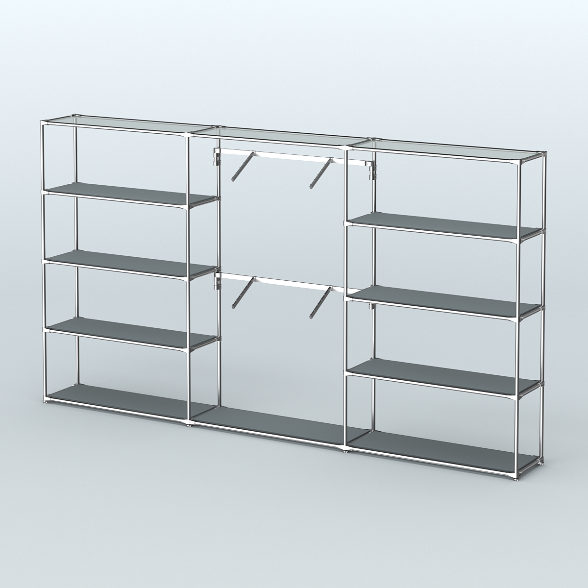 Торговая система ХРОМ без ДСП 3600 мм с полками ДСП и поручнями №6 Темно-Серый