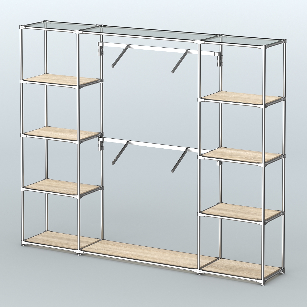 Торговая система ХРОМ без ДСП 2430 мм с полками ДСП и поручнями №7 Дуб Сонома