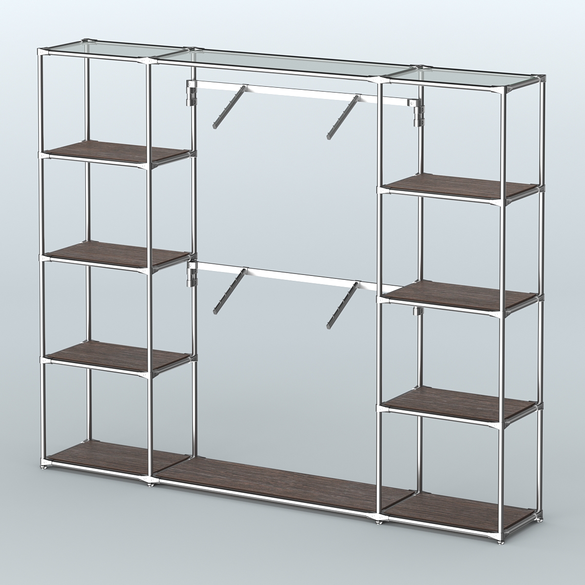 Торговая система ХРОМ без ДСП 2430 мм с полками ДСП и поручнями №7 Дуб Венге