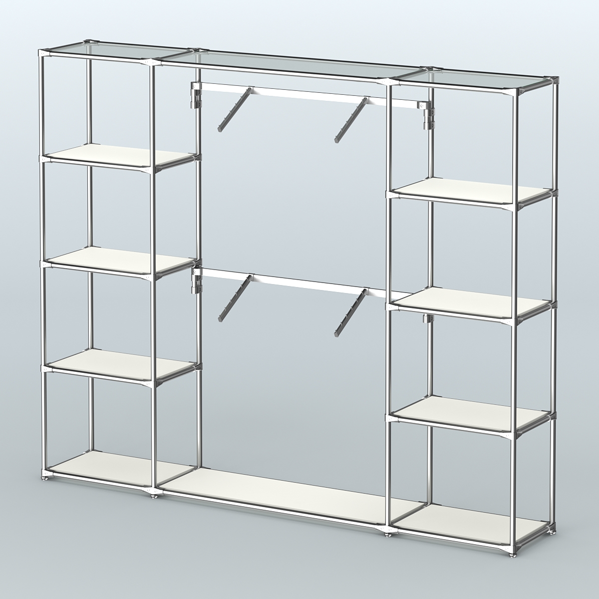 Торговая система ХРОМ без ДСП 2430 мм с полками ДСП и поручнями №7 Белый