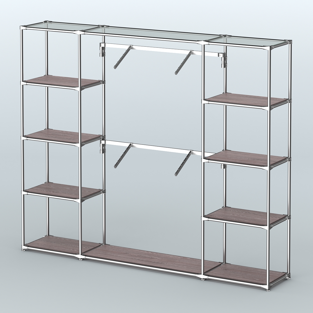 Торговая система ХРОМ без ДСП 2430 мм с полками ДСП и поручнями №7 Ясень Анкор темный