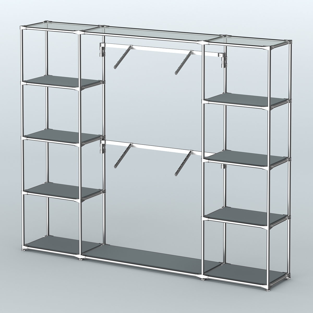 Торговая система ХРОМ без ДСП 2430 мм с полками ДСП и поручнями №7 Темно-Серый