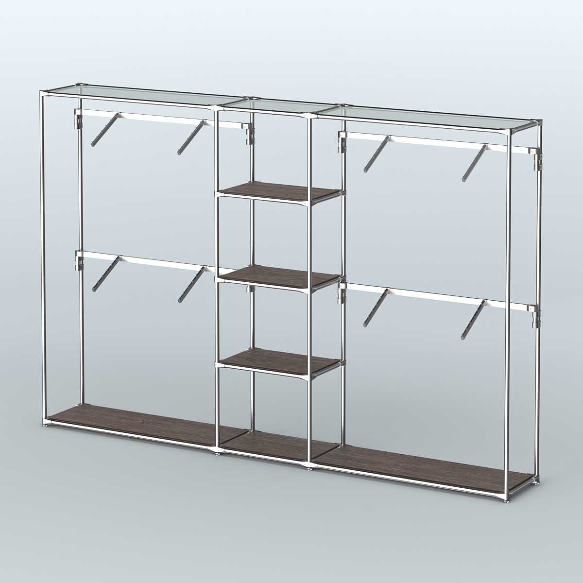 Торговая система ХРОМ без ДСП 3030 мм с полками ДСП и поручнями №8 Дуб Венге