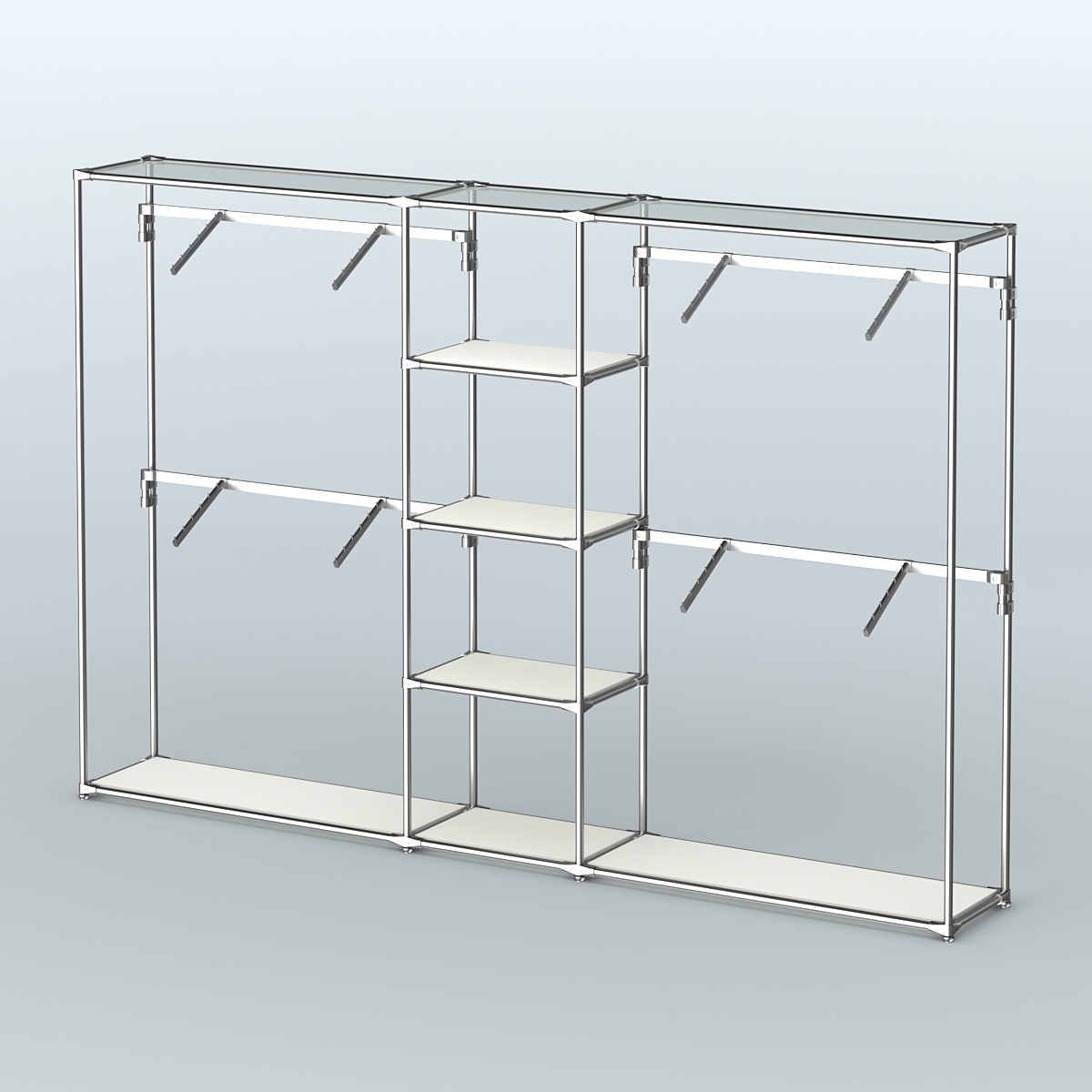 Торговая система ХРОМ без ДСП 3030 мм с полками ДСП и поручнями №8 Белый