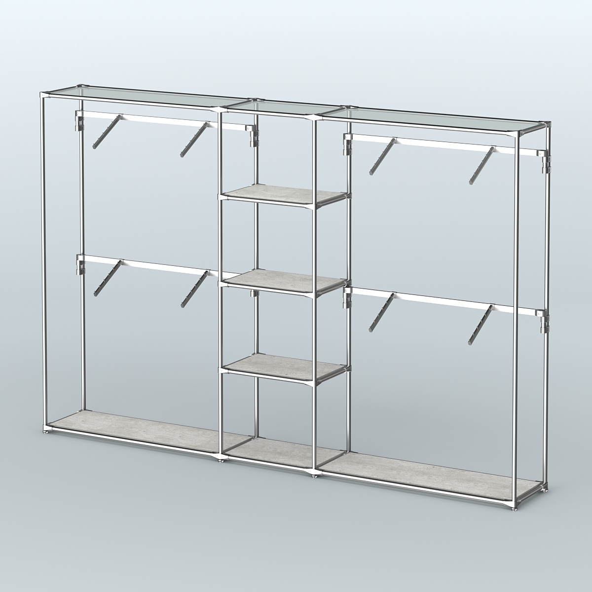 Торговая система ХРОМ без ДСП 3030 мм с полками ДСП и поручнями №8 Метрополитан Грей