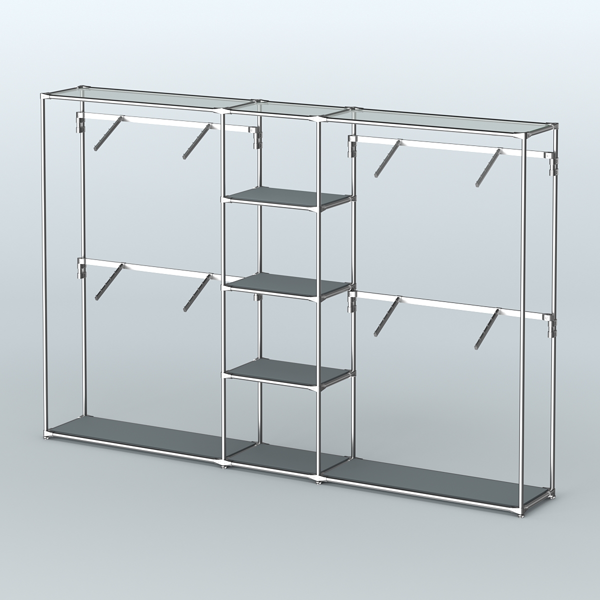 Торговая система ХРОМ без ДСП 3030 мм с полками ДСП и поручнями №8 Темно-Серый