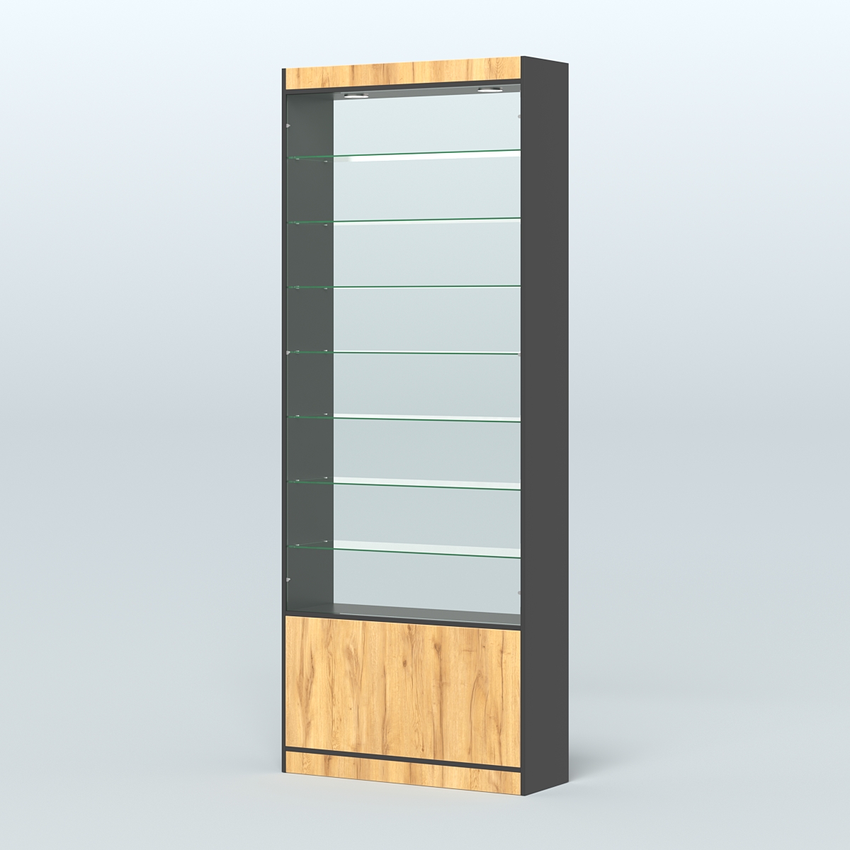 Высокая витрина серии Эконом №304-900 (без дверей) Черный и Дуб Золотистый U1148