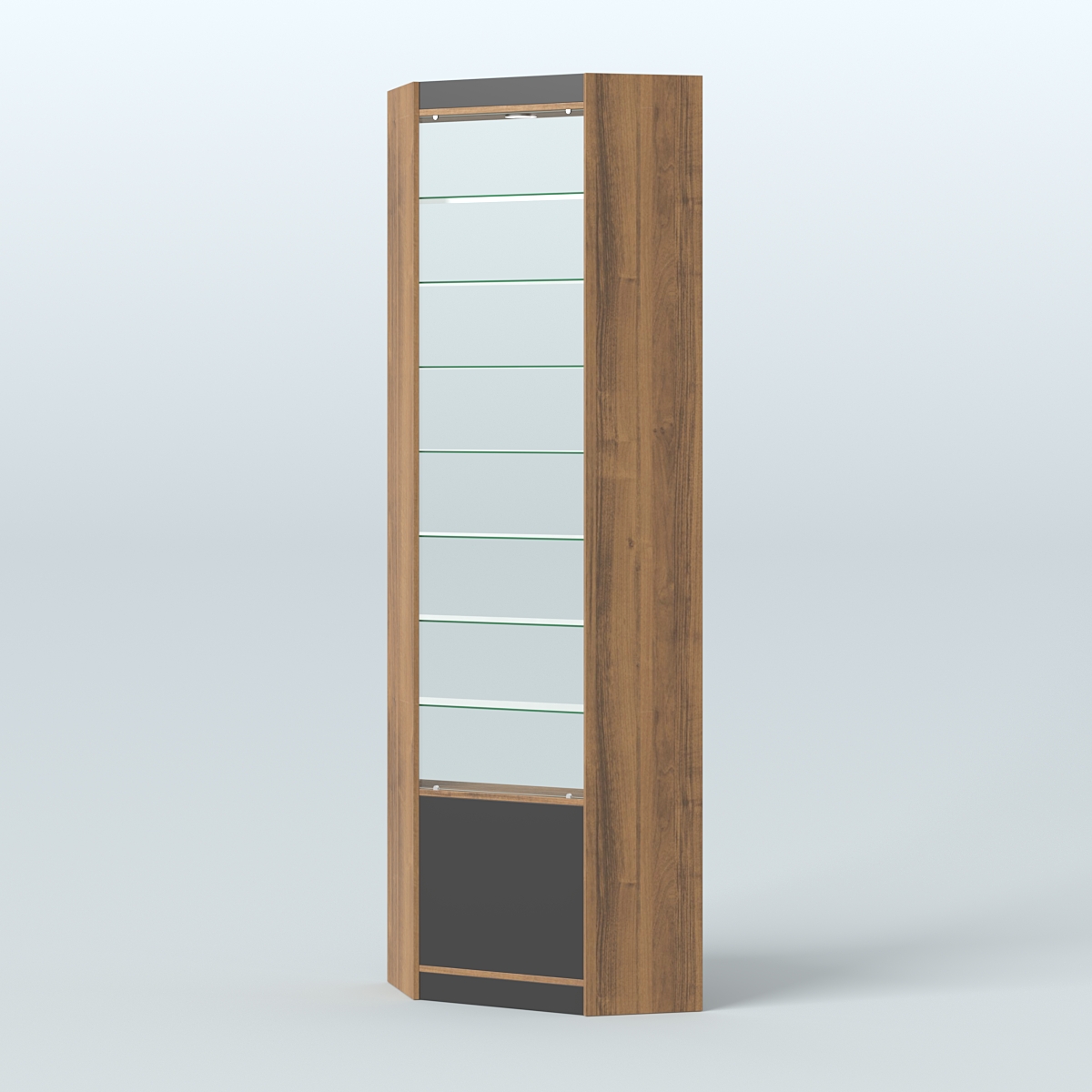 Высокая витрина серии Эконом №305А внутренний угол (без дверей) Орех + Черный