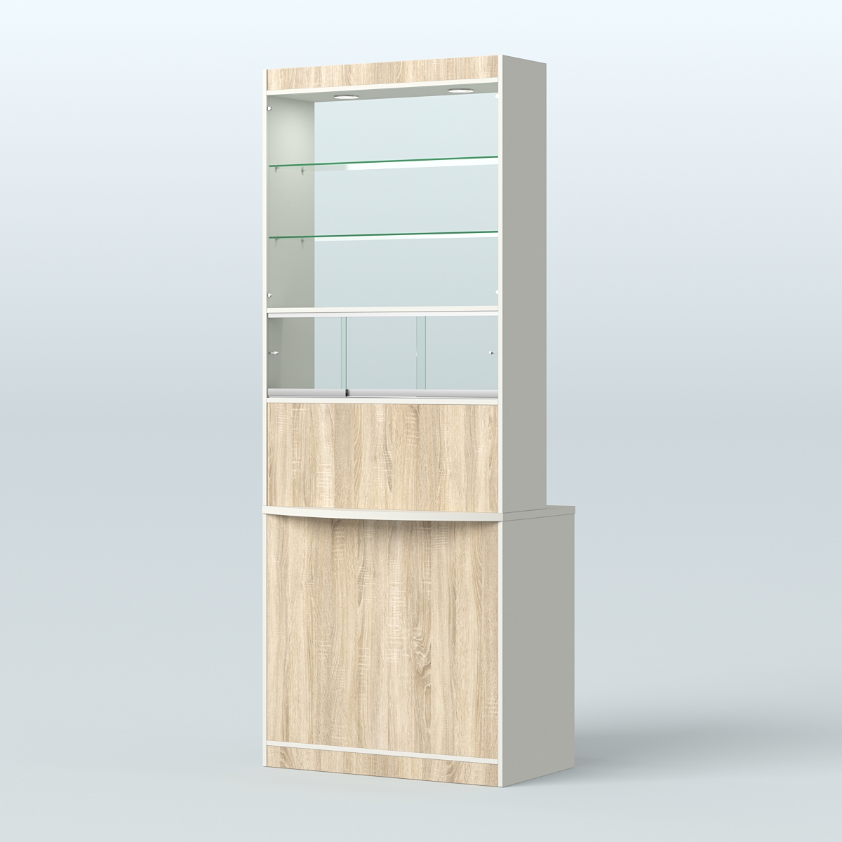 Высокая витрина-прилавок Эконом №3В Белый + Дуб Сонома