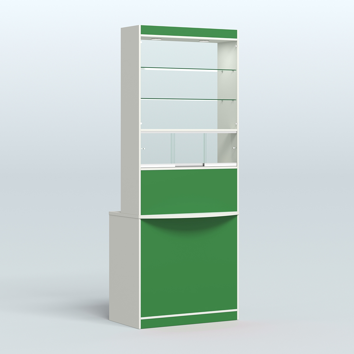 Высокая витрина-прилавок Эконом №3В Белый + Зеленый Оксид 9561 BS