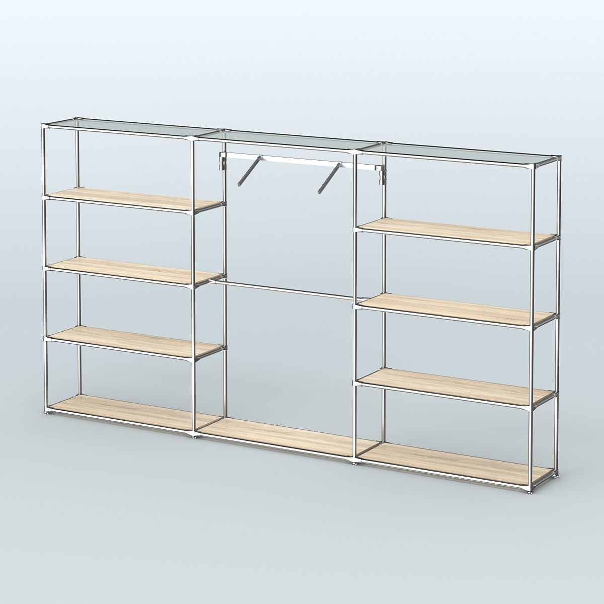 Торговая система ХРОМ без ДСП 3600 мм с полками ДСП и поручнями №9 Дуб Сонома