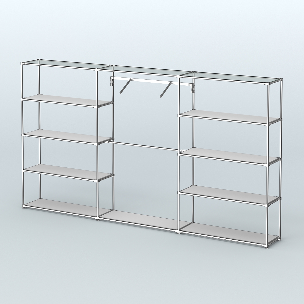 Торговая система ХРОМ без ДСП 3600 мм с полками ДСП и поручнями №9 Серый