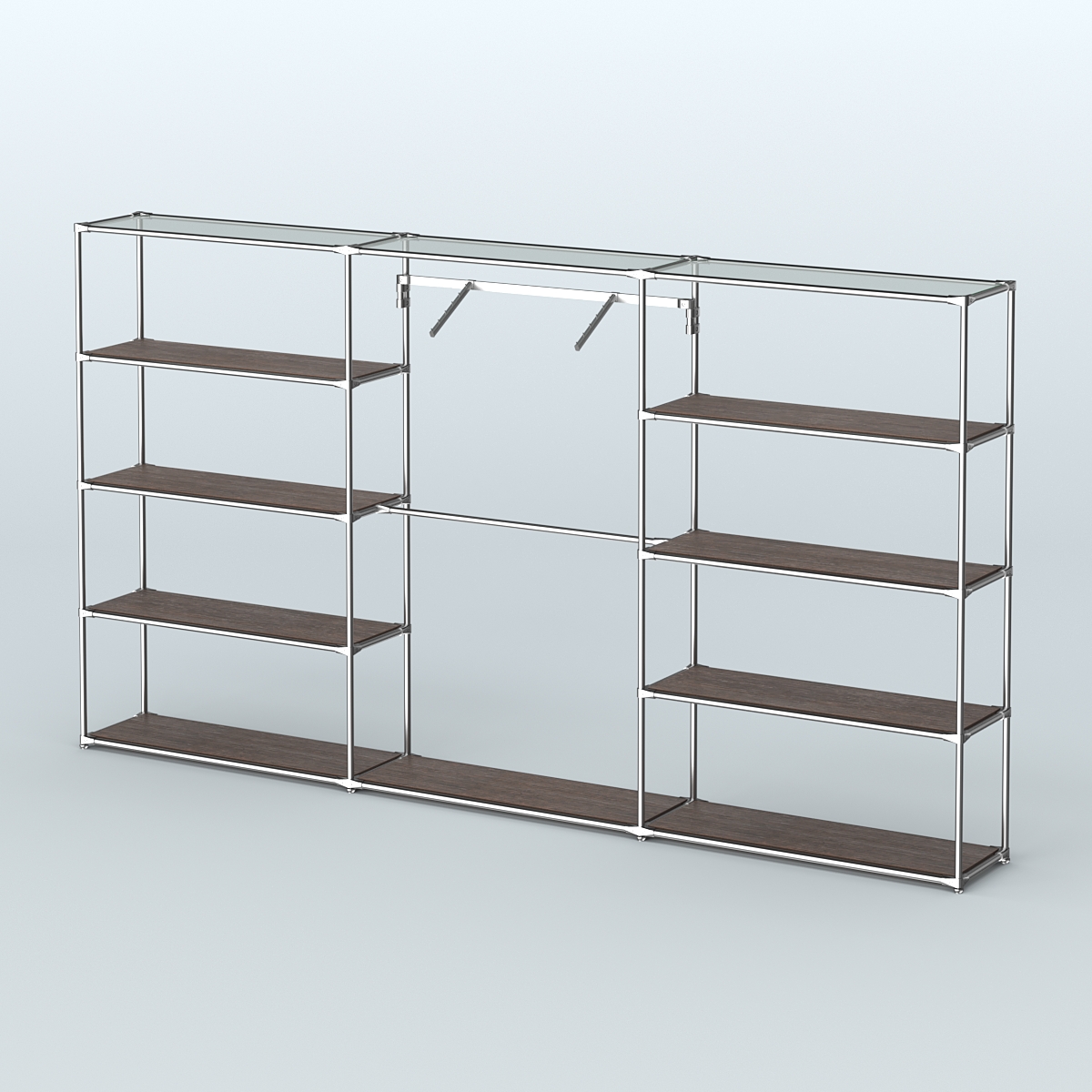 Торговая система ХРОМ без ДСП 3600 мм с полками ДСП и поручнями №9 Дуб Венге