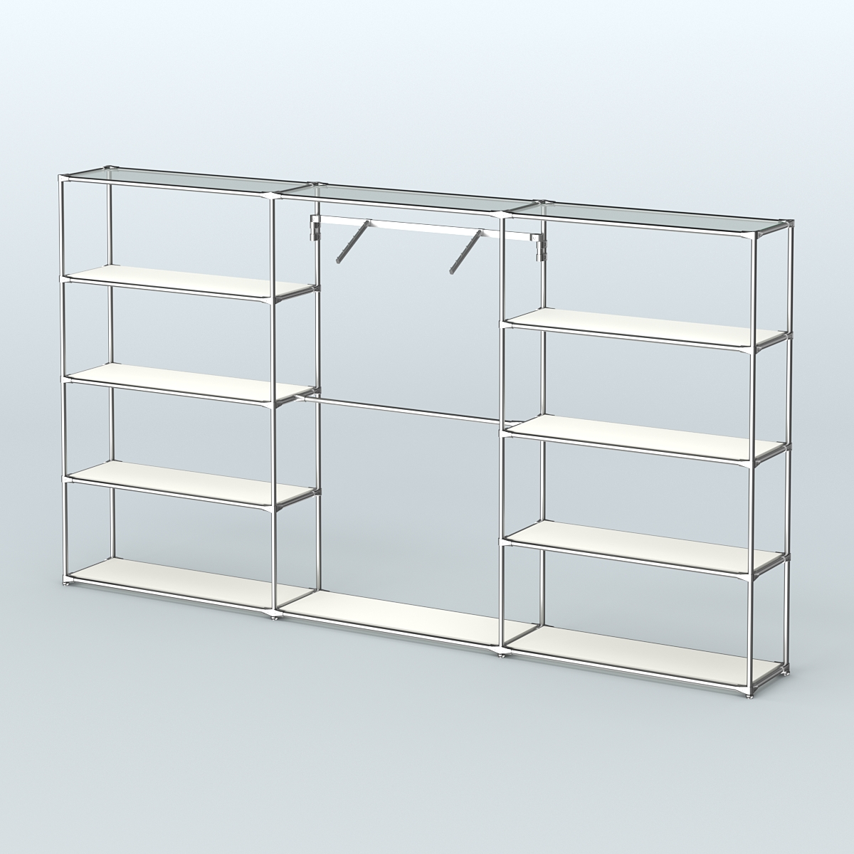 Торговая система ХРОМ без ДСП 3600 мм с полками ДСП и поручнями №9 Белый