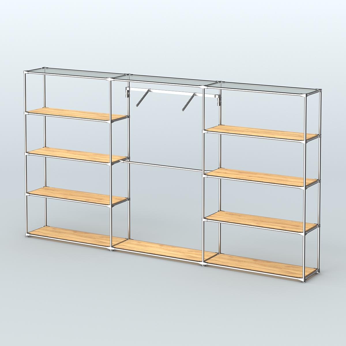 Торговая система ХРОМ без ДСП 3600 мм с полками ДСП и поручнями №9 Дуб Золотистый