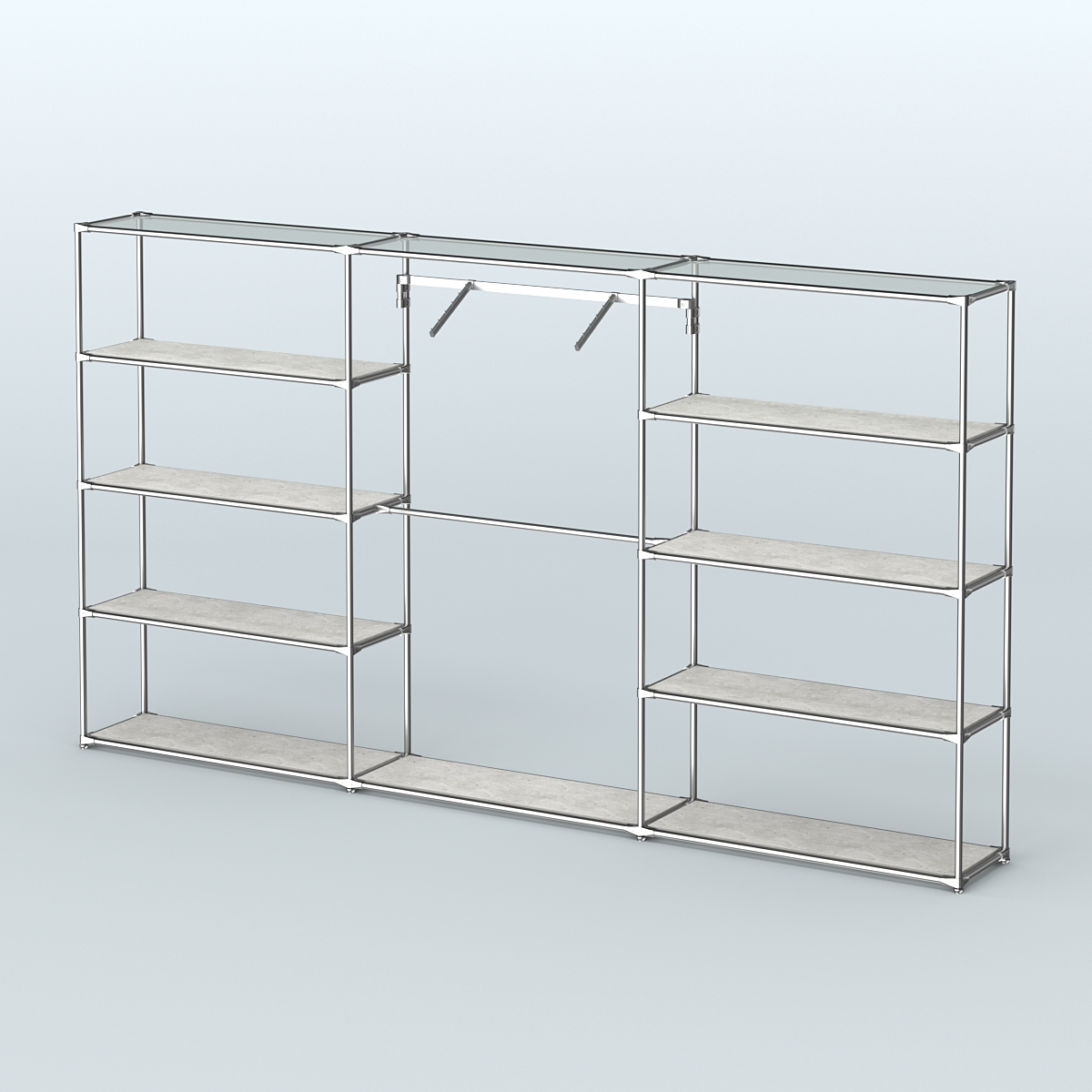 Торговая система ХРОМ без ДСП 3600 мм с полками ДСП и поручнями №9 Метрополитан Грей