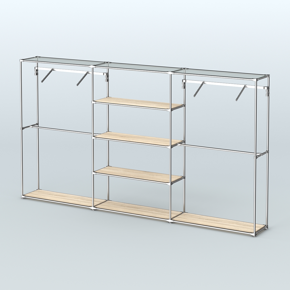 Торговая система ХРОМ без ДСП 3600 мм с полками ДСП и поручнями №10 Дуб Сонома