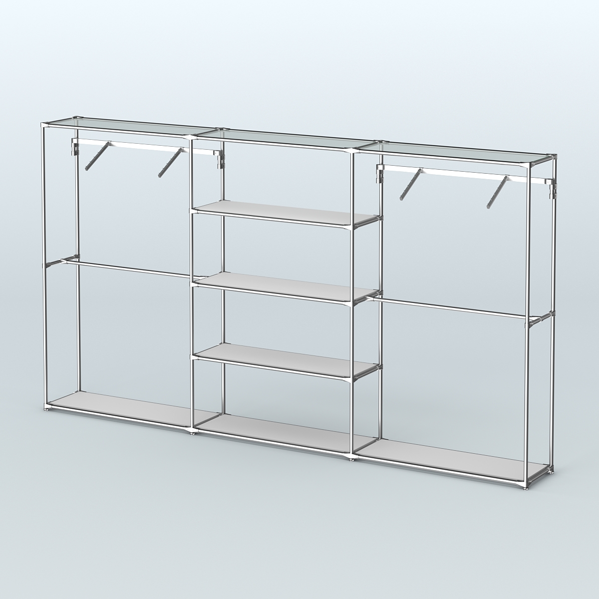 Торговая система ХРОМ без ДСП 3600 мм с полками ДСП и поручнями №10 Серый