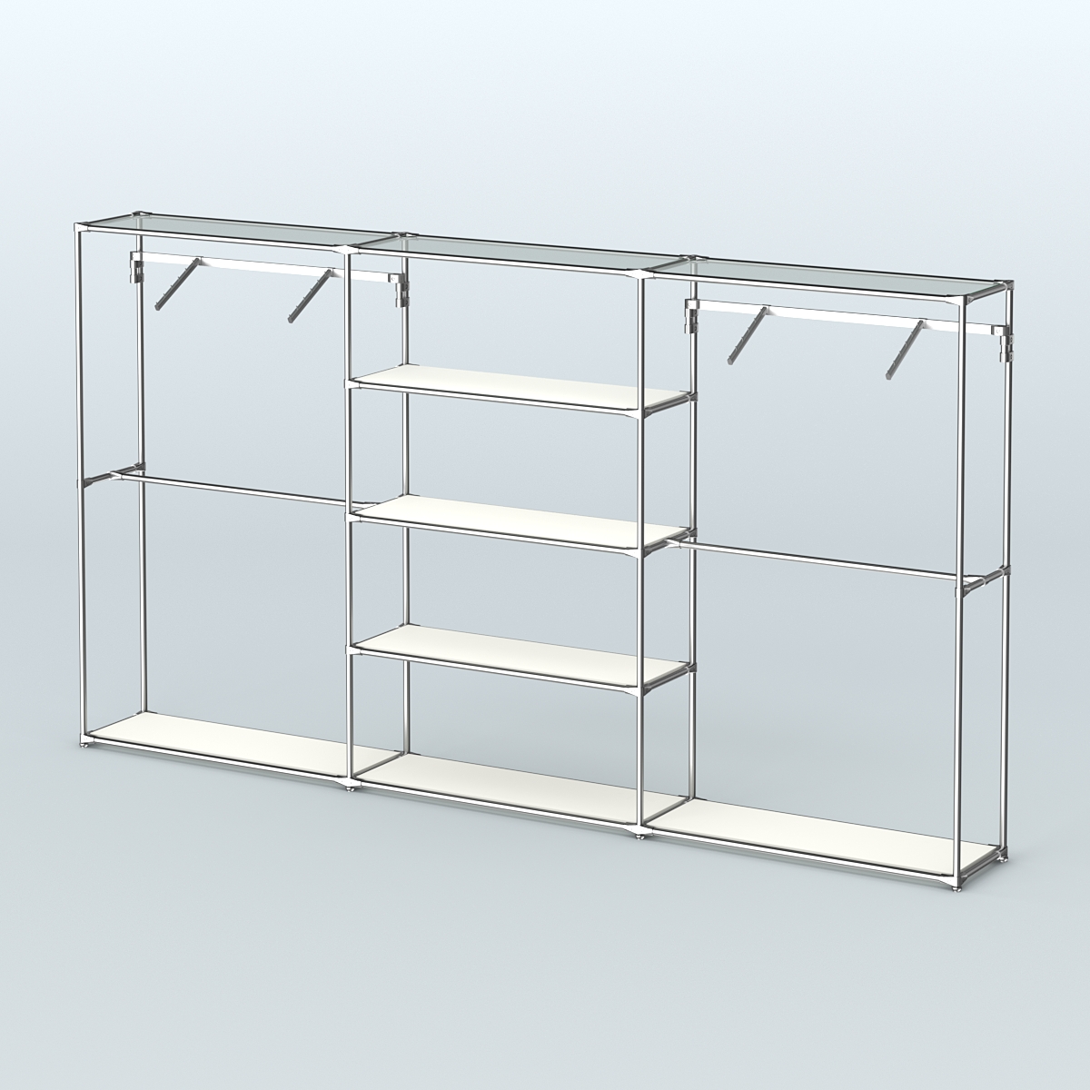 Торговая система ХРОМ без ДСП 3600 мм с полками ДСП и поручнями №10 Белый