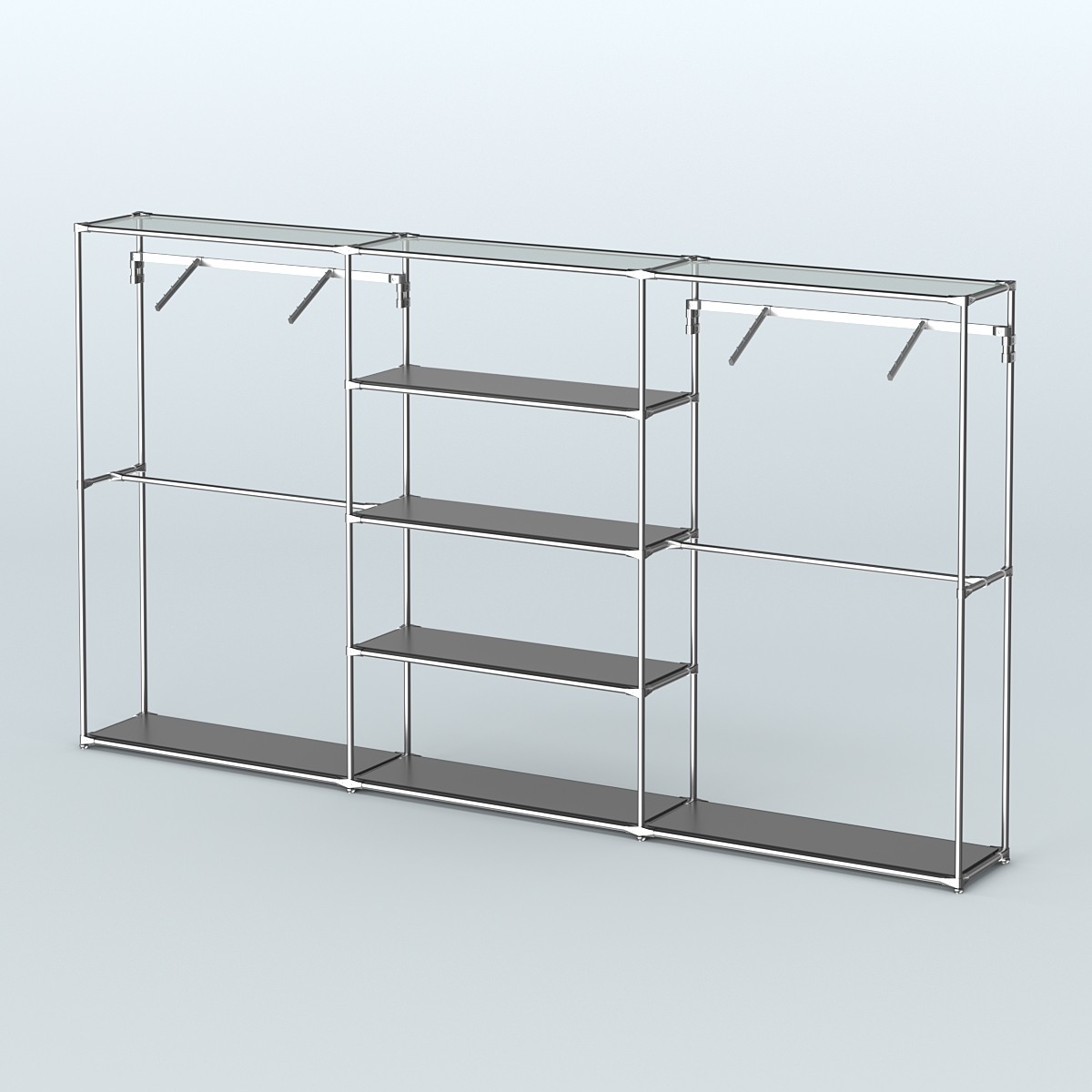 Торговая система ХРОМ без ДСП 3600 мм с полками ДСП и поручнями №10 Черный