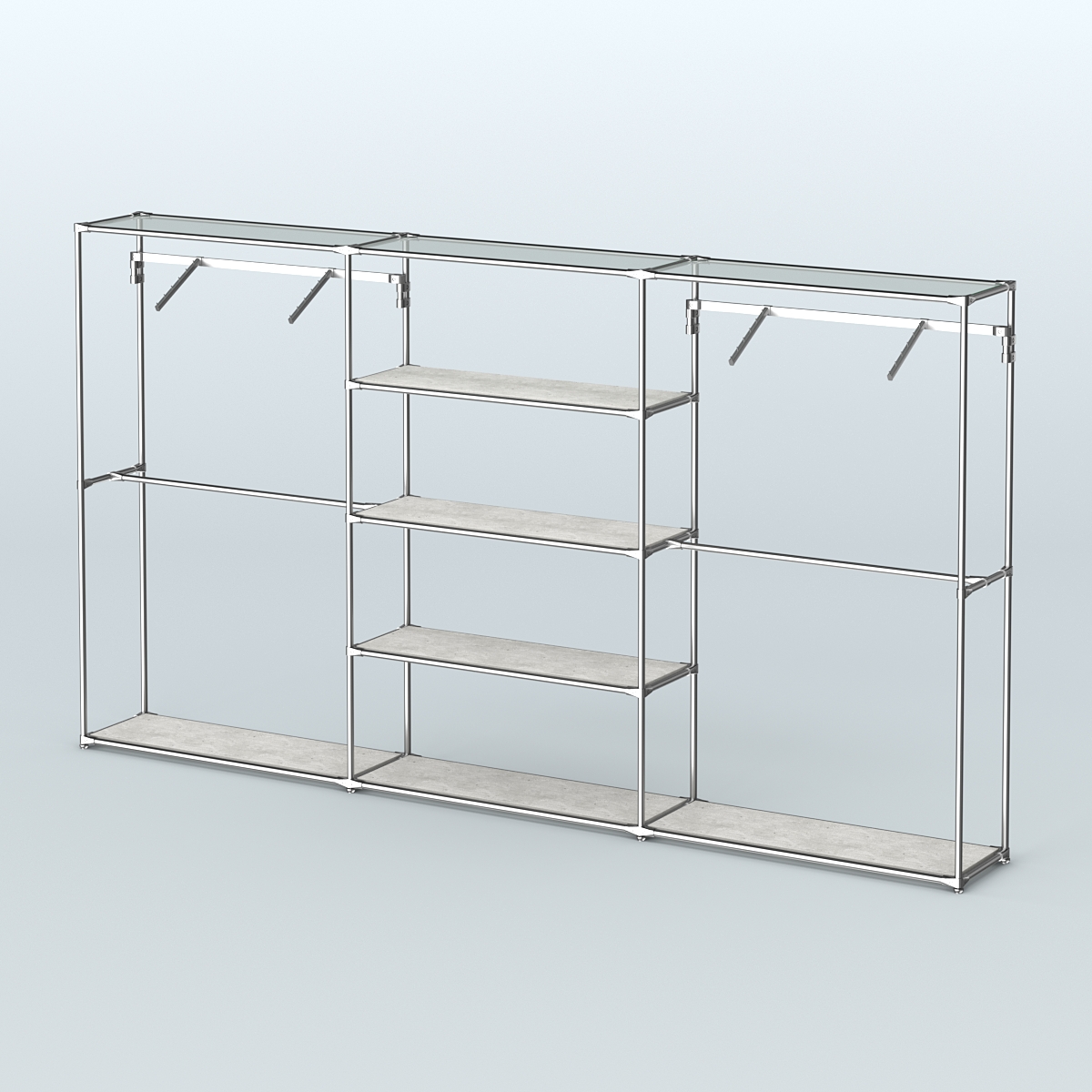 Торговая система ХРОМ без ДСП 3600 мм с полками ДСП и поручнями №10 Метрополитан Грей