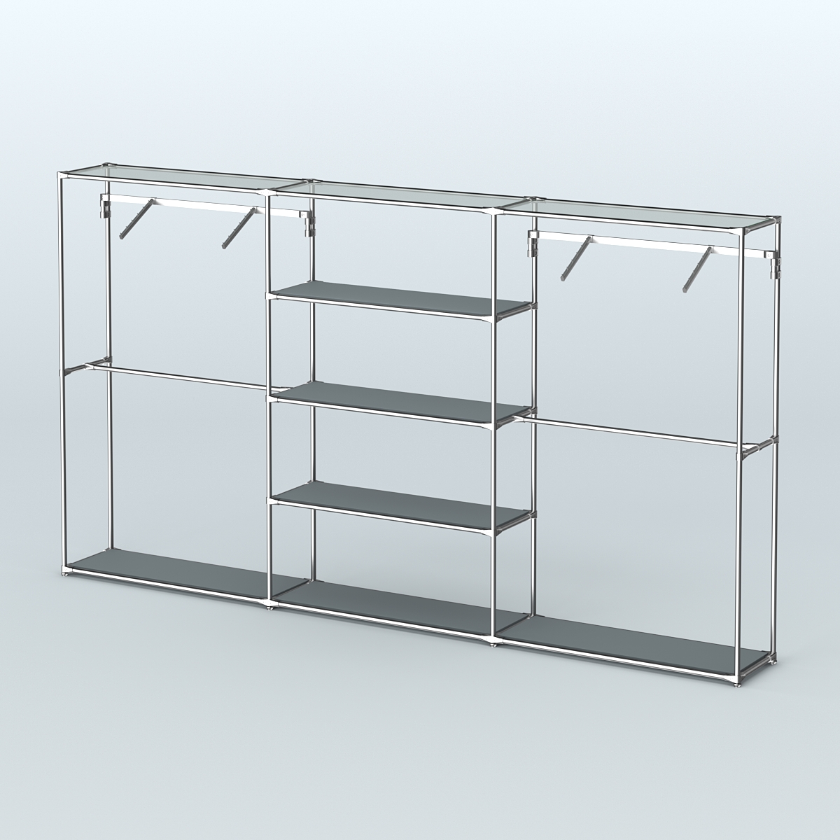 Торговая система ХРОМ без ДСП 3600 мм с полками ДСП и поручнями №10 Темно-Серый