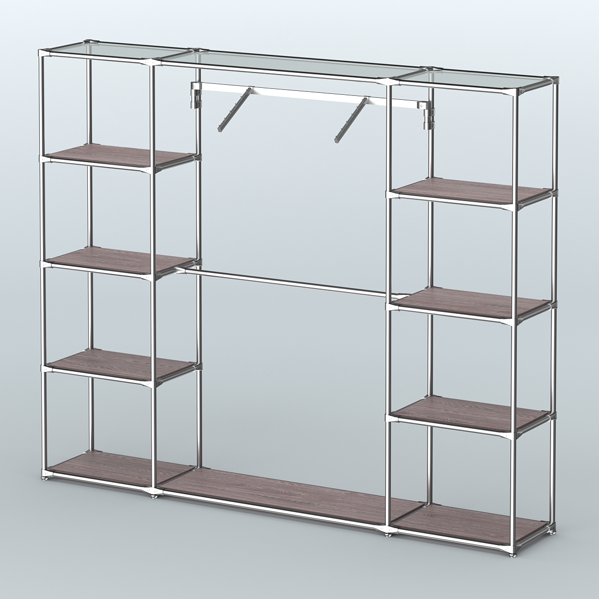 Торговая система ХРОМ без ДСП 2430 мм с полками ДСП и поручнями №11 Ясень Анкор темный