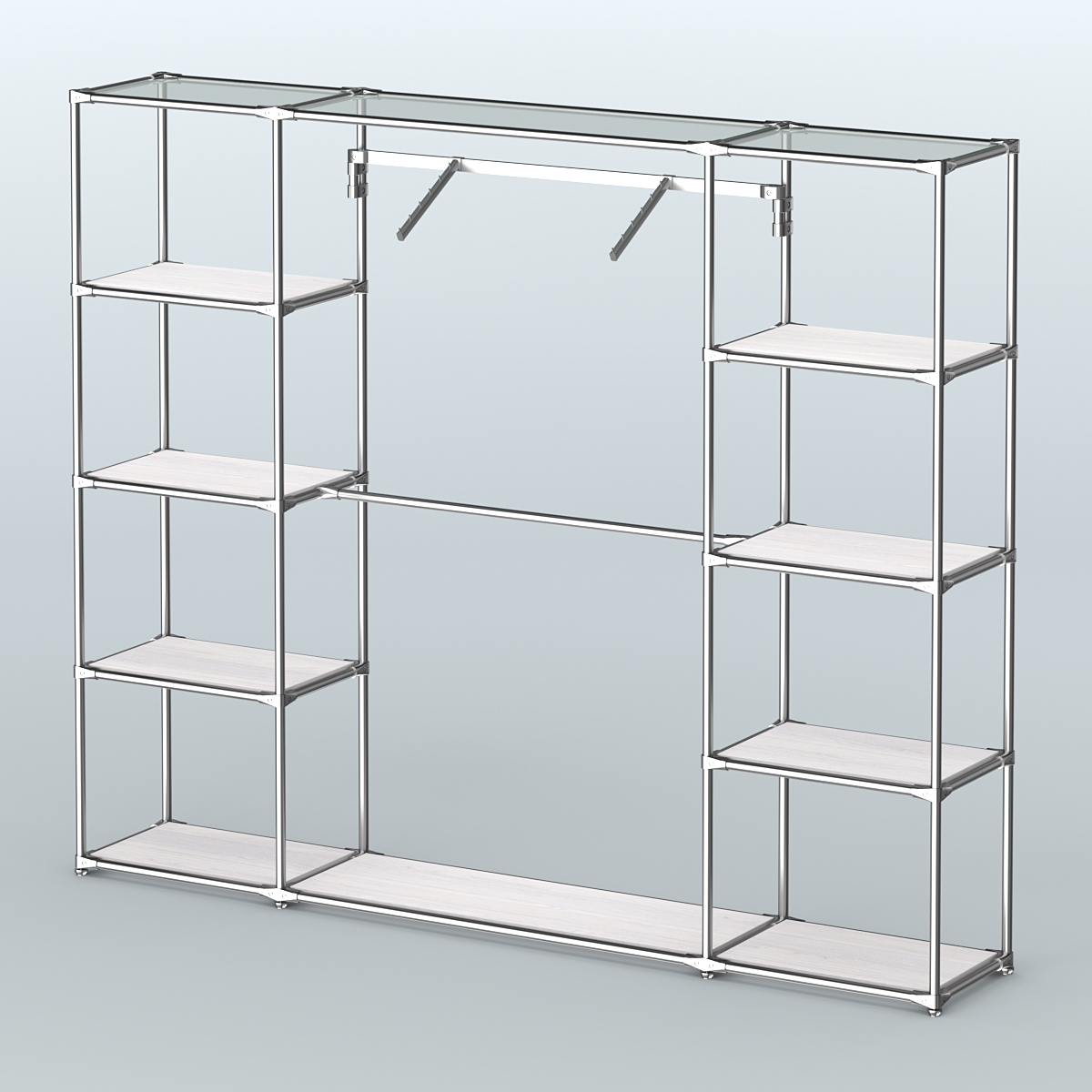 Торговая система ХРОМ без ДСП 2430 мм с полками ДСП и поручнями №11 Ясень Анкор светлый