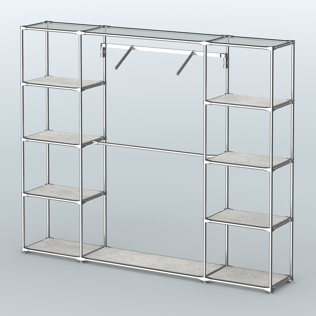 Торговая система ХРОМ без ДСП 2430 мм с полками ДСП и поручнями №11 Метрополитан Грей