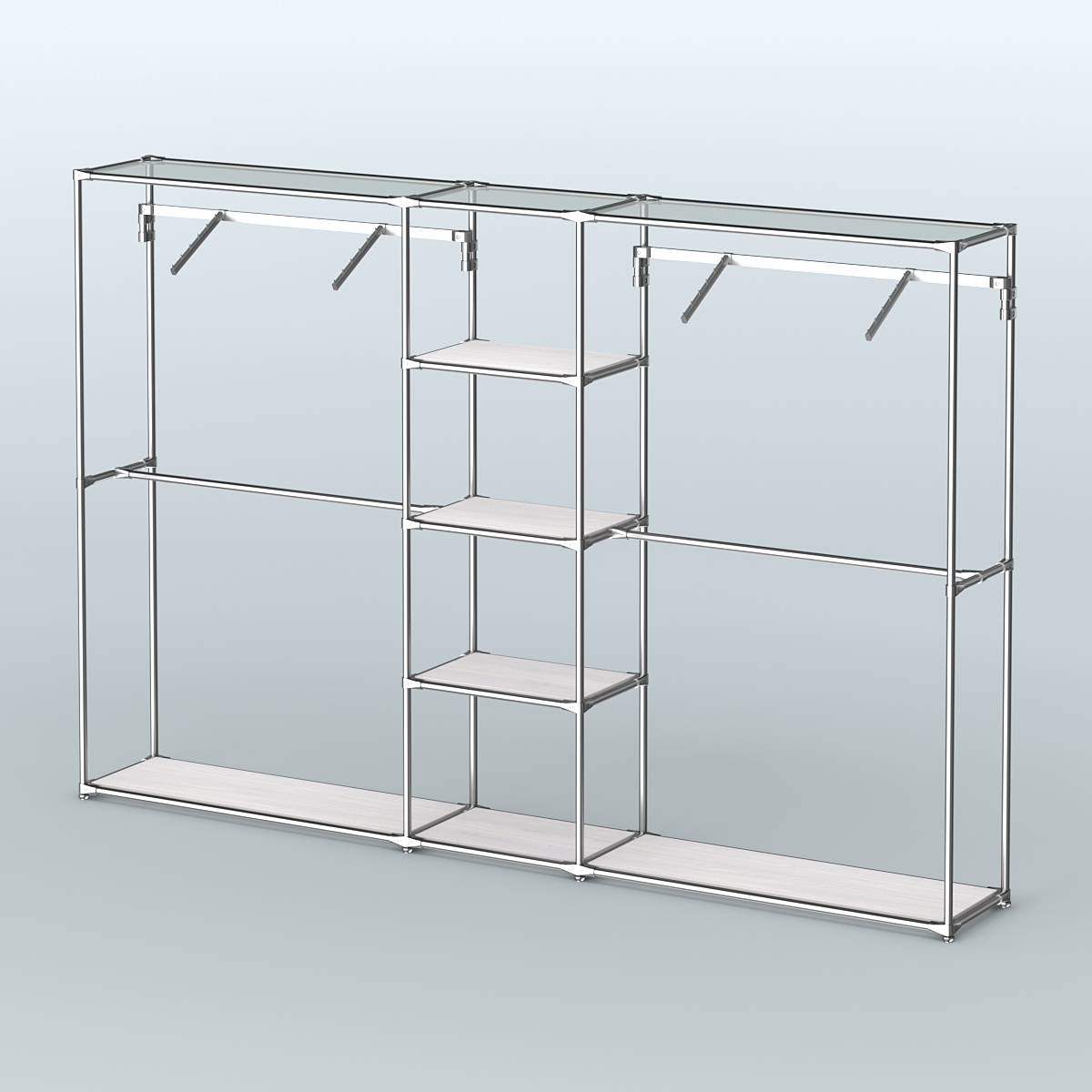 Торговая система ХРОМ без ДСП 3030 мм с полками ДСП и поручнями №12 Ясень Анкор светлый