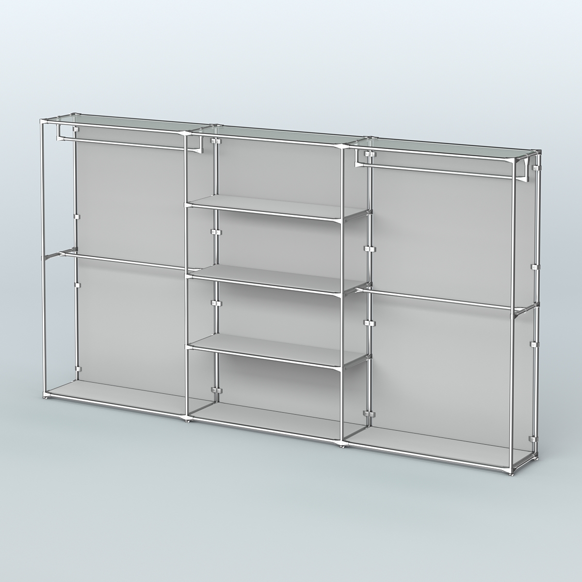 Торговая система ХРОМ (задняя стенка - ДСП) 3600 мм с полками ДСП и поручнями №2 Серый