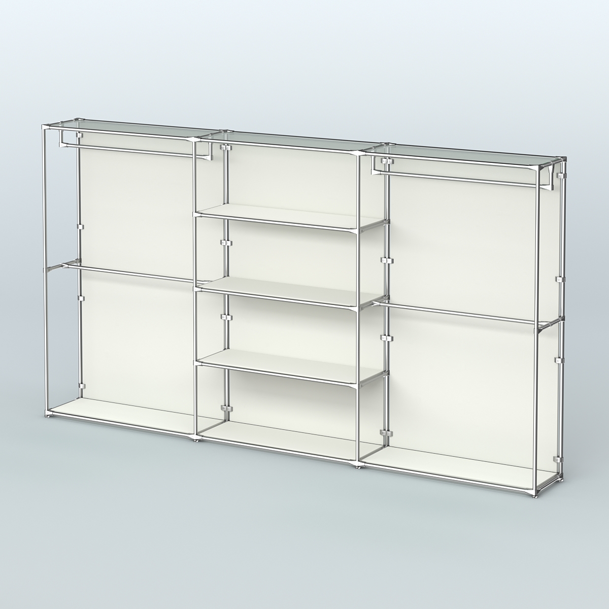 Торговая система ХРОМ (задняя стенка - ДСП) 3600 мм с полками ДСП и поручнями №2 Белый