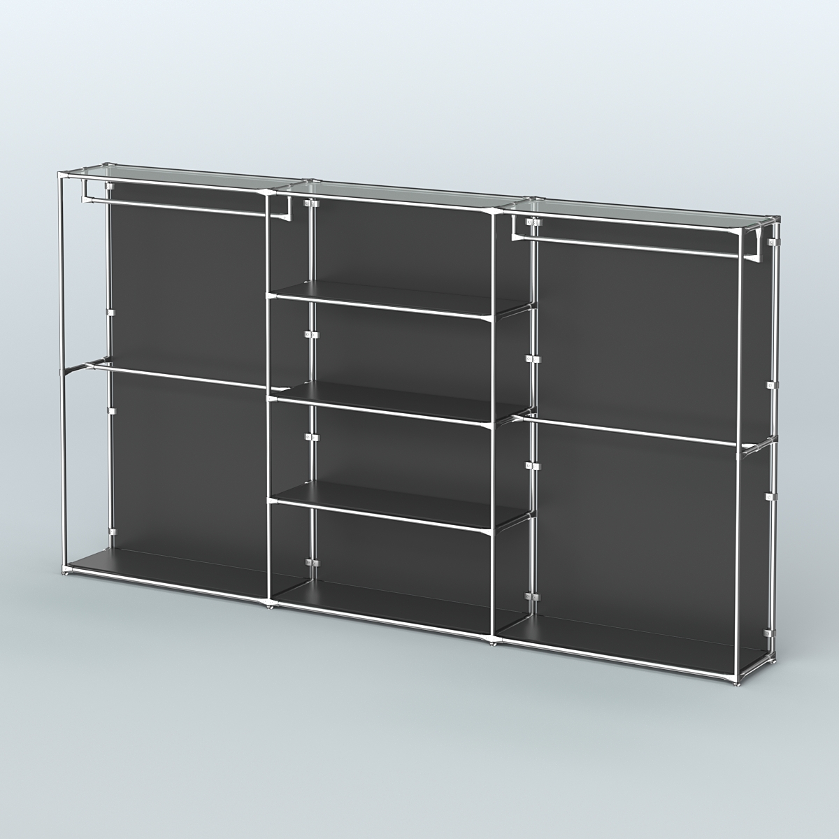 Торговая система ХРОМ (задняя стенка - ДСП) 3600 мм с полками ДСП и поручнями №2 Черный