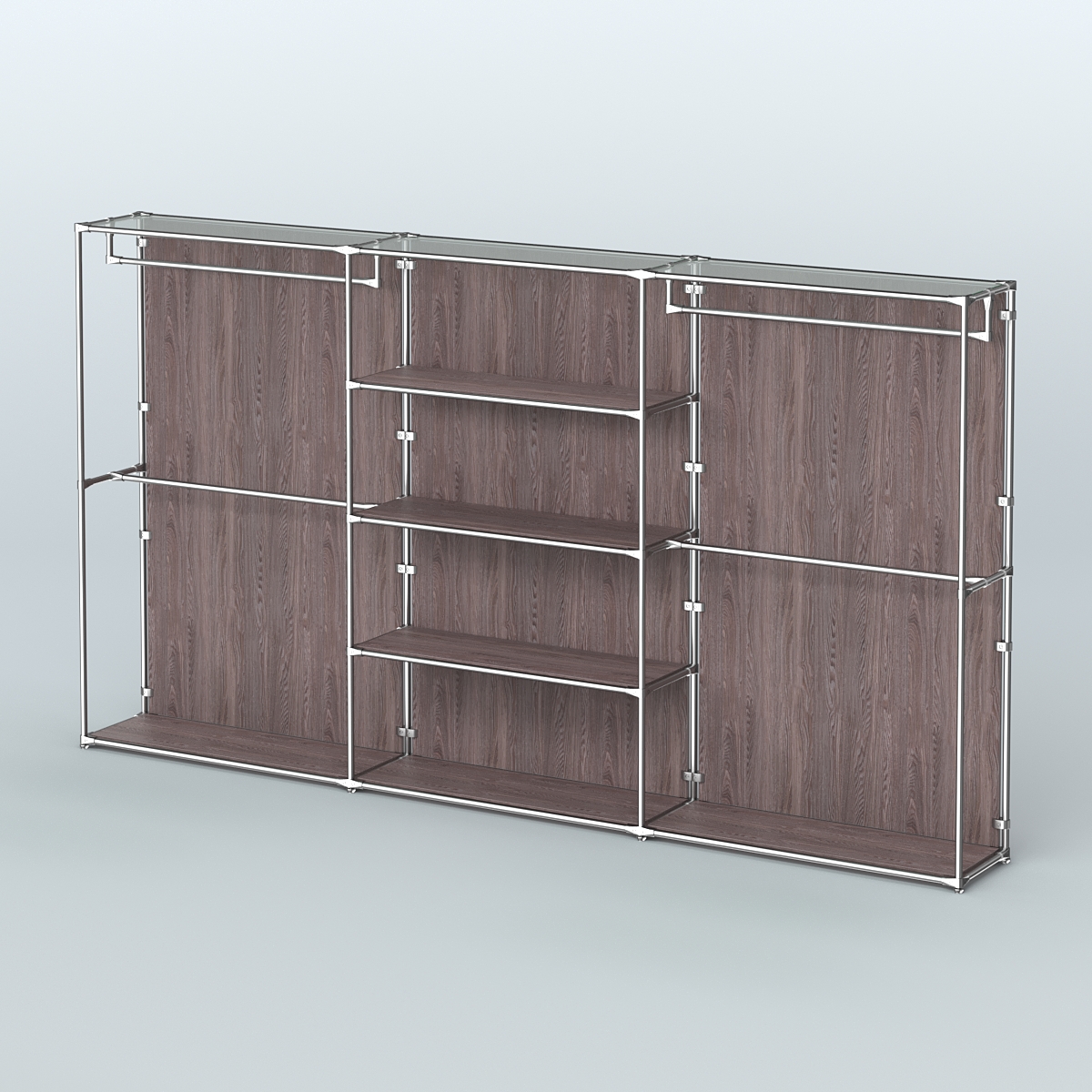 Торговая система ХРОМ (задняя стенка - ДСП) 3600 мм с полками ДСП и поручнями №2 Ясень Анкор темный