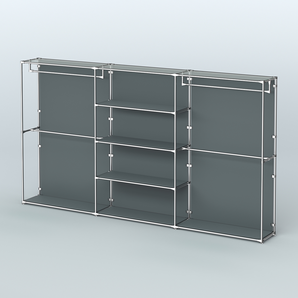 Торговая система ХРОМ (задняя стенка - ДСП) 3600 мм с полками ДСП и поручнями №2 Темно-Серый