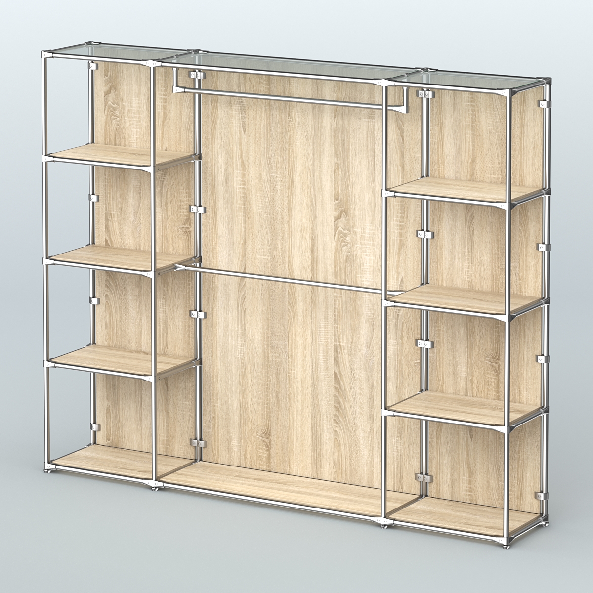 Торговая система ХРОМ (задняя стенка - ДСП) 2430 мм с полками ДСП и поручнями №3 Дуб Сонома