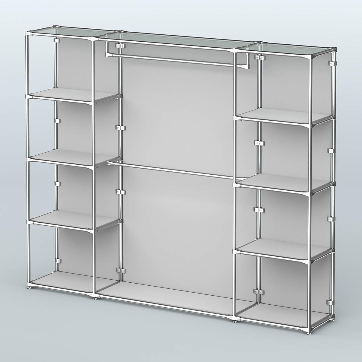 Торговая система ХРОМ (задняя стенка - ДСП) 2430 мм с полками ДСП и поручнями №3 Серый