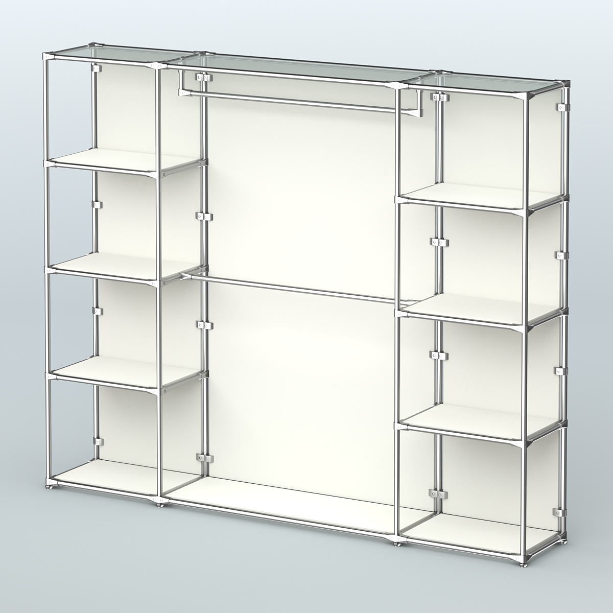 Торговая система ХРОМ (задняя стенка - ДСП) 2430 мм с полками ДСП и поручнями №3 Белый