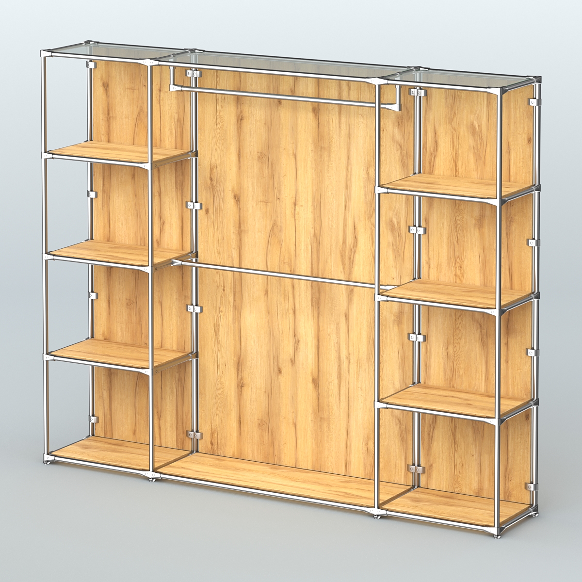 Торговая система ХРОМ (задняя стенка - ДСП) 2430 мм с полками ДСП и поручнями №3 Дуб Золотистый