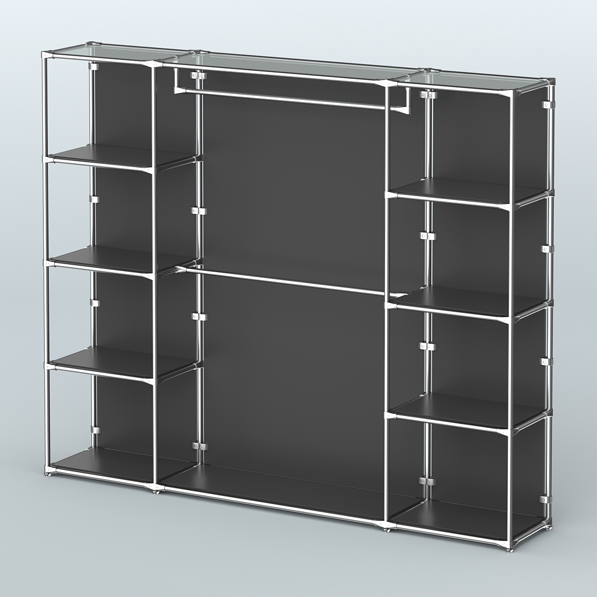 Торговая система ХРОМ (задняя стенка - ДСП) 2430 мм с полками ДСП и поручнями №3 Черный