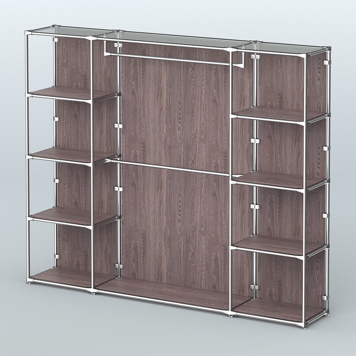 Торговая система ХРОМ (задняя стенка - ДСП) 2430 мм с полками ДСП и поручнями №3 Ясень Анкор темный