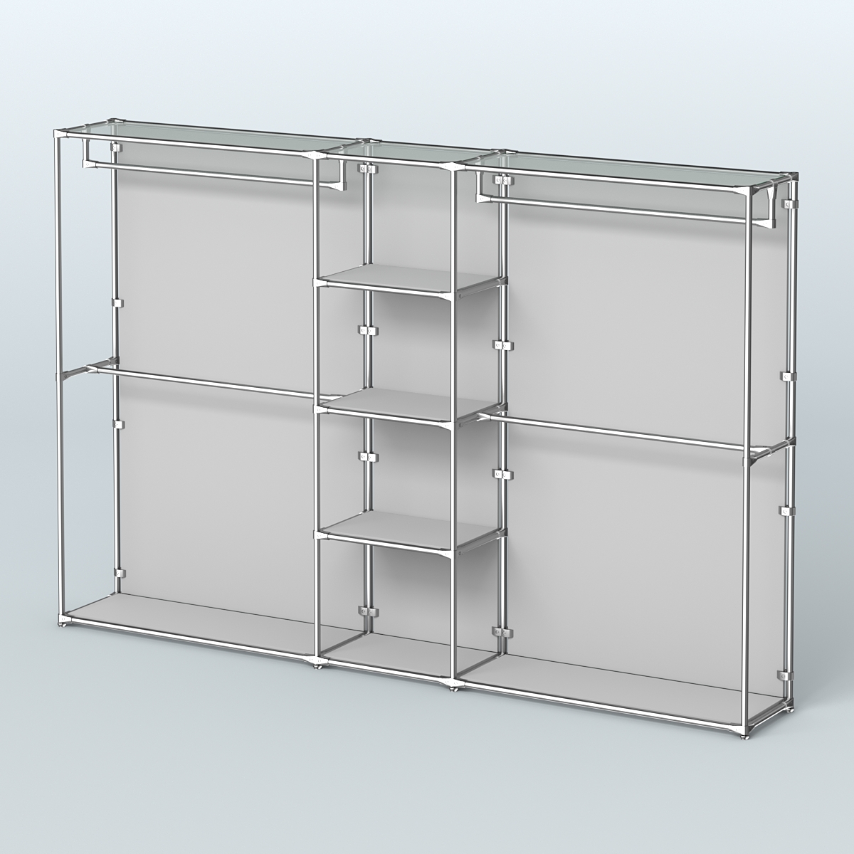 Торговая система ХРОМ (задняя стенка - ДСП) 3030 мм с полками ДСП и поручнями №4 Серый