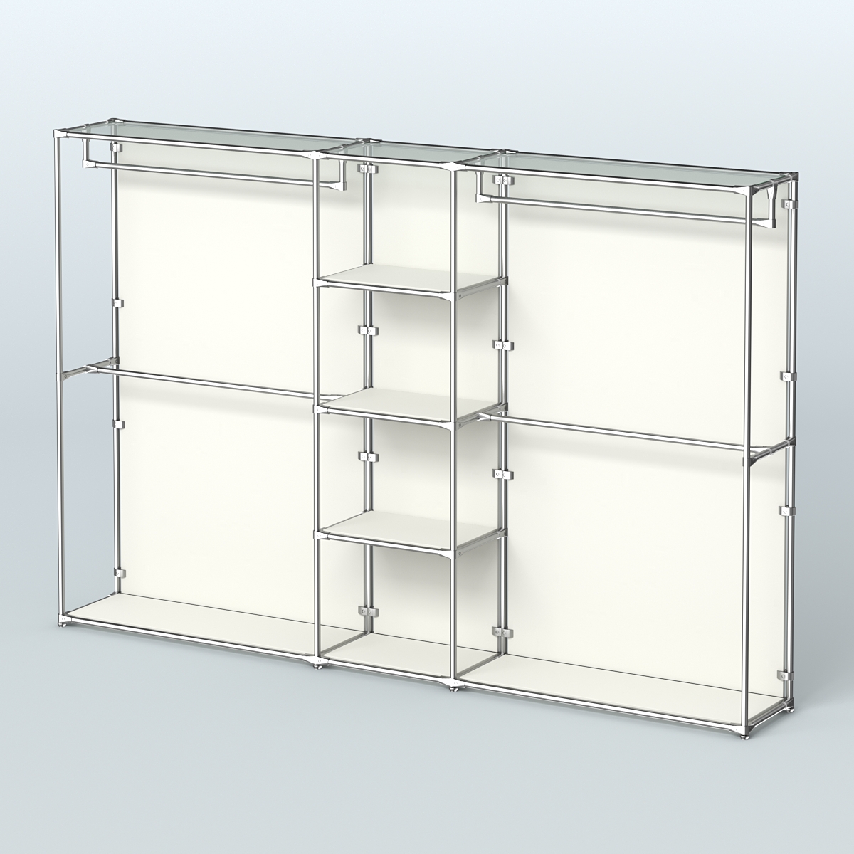 Торговая система ХРОМ (задняя стенка - ДСП) 3030 мм с полками ДСП и поручнями №4 Белый