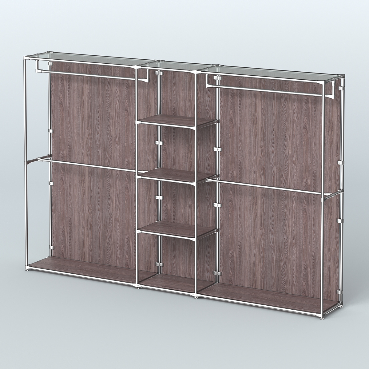 Торговая система ХРОМ (задняя стенка - ДСП) 3030 мм с полками ДСП и поручнями №4 Ясень Анкор темный