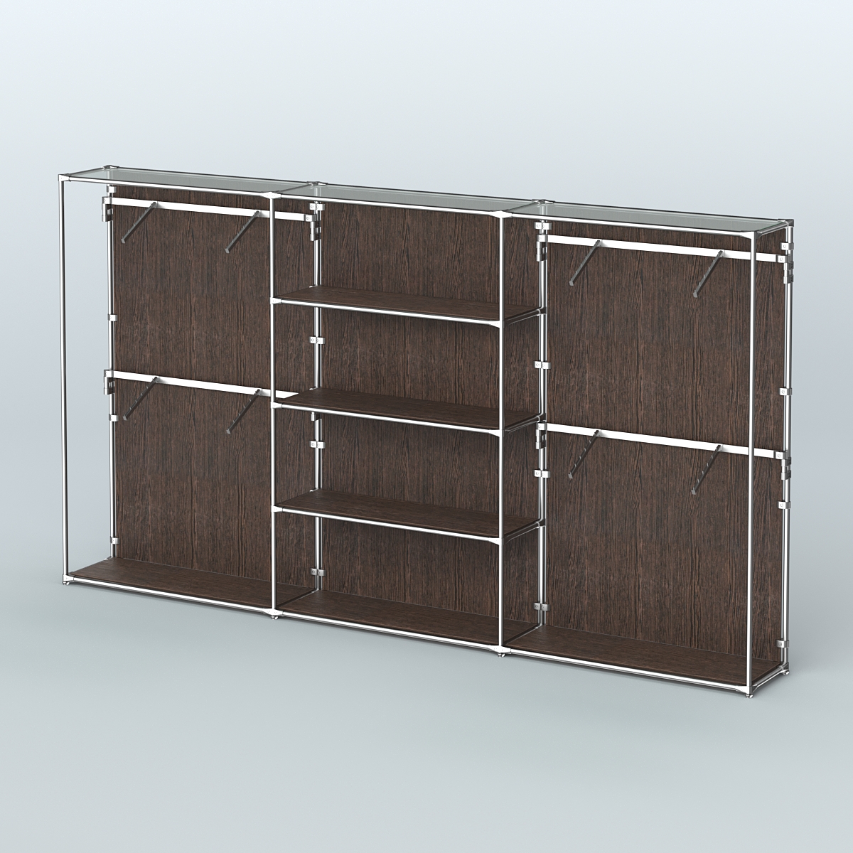 Торговая система ХРОМ (задняя стенка - ДСП) 3600 мм с полками ДСП и поручнями №5 Дуб Венге