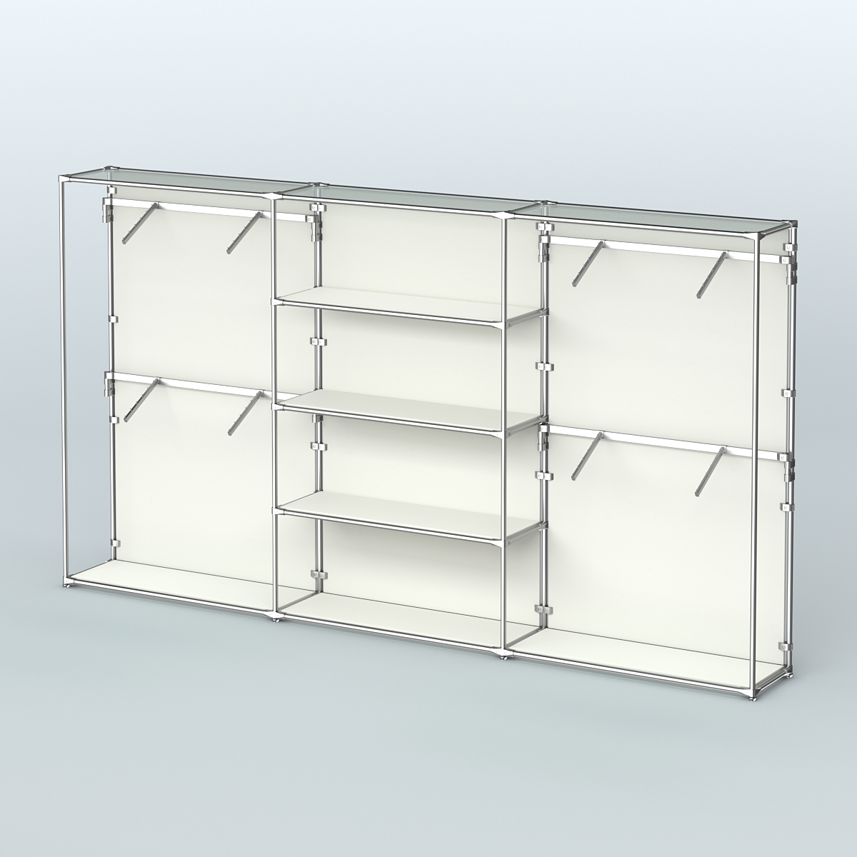 Торговая система ХРОМ (задняя стенка - ДСП) 3600 мм с полками ДСП и поручнями №5 Белый