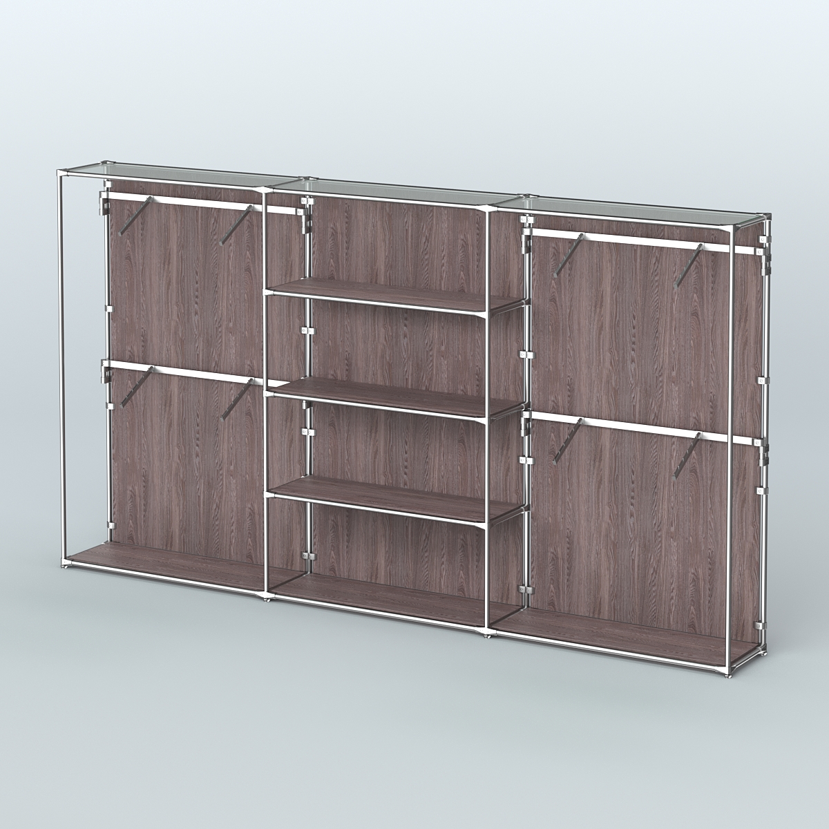 Торговая система ХРОМ (задняя стенка - ДСП) 3600 мм с полками ДСП и поручнями №5 Ясень Анкор темный