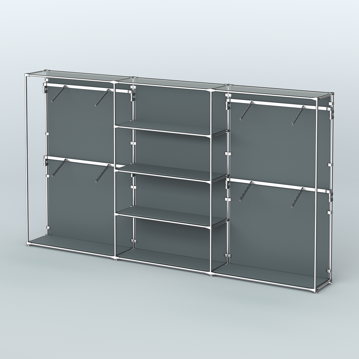 Торговая система ХРОМ (задняя стенка - ДСП) 3600 мм с полками ДСП и поручнями №5 Темно-Серый